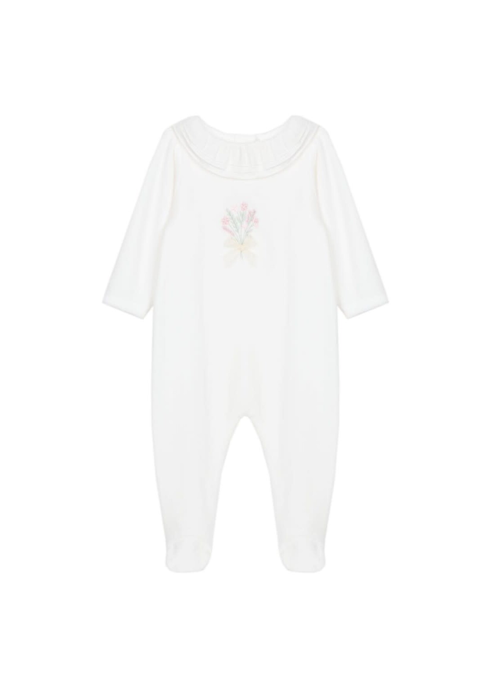 PATACHOU Ecru babygrow with floral embroidery