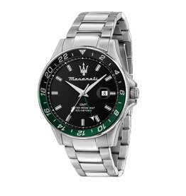 Maserati Maserati R8853140005 GMT Sfida watch  (zilver/zwart-groen) 44mm heren horloge