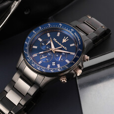 Maserati Maserati R8873640001 Sfida chronograaf watch (gunmetal/blauw-rosé goud) 44mm  heren horloge
