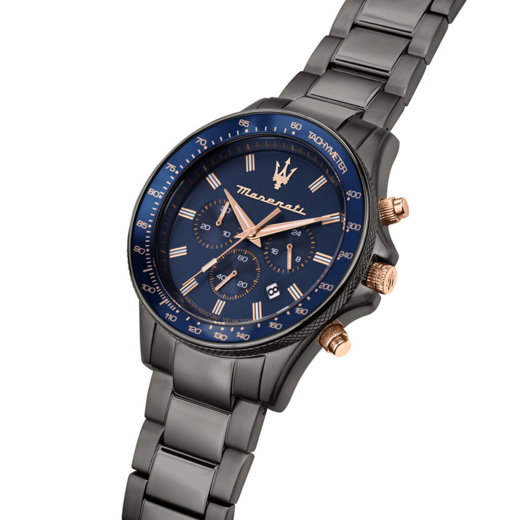 Maserati Maserati R8873640001 Sfida chronograaf watch (gunmetal/blauw-rosé goud) 44mm  heren horloge