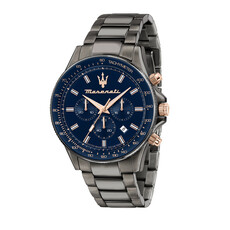 Maserati Maserati R8873640001 Sfida chronograaf watch (gunmetal/blauw-rosé goud) 44mm  heren horloge