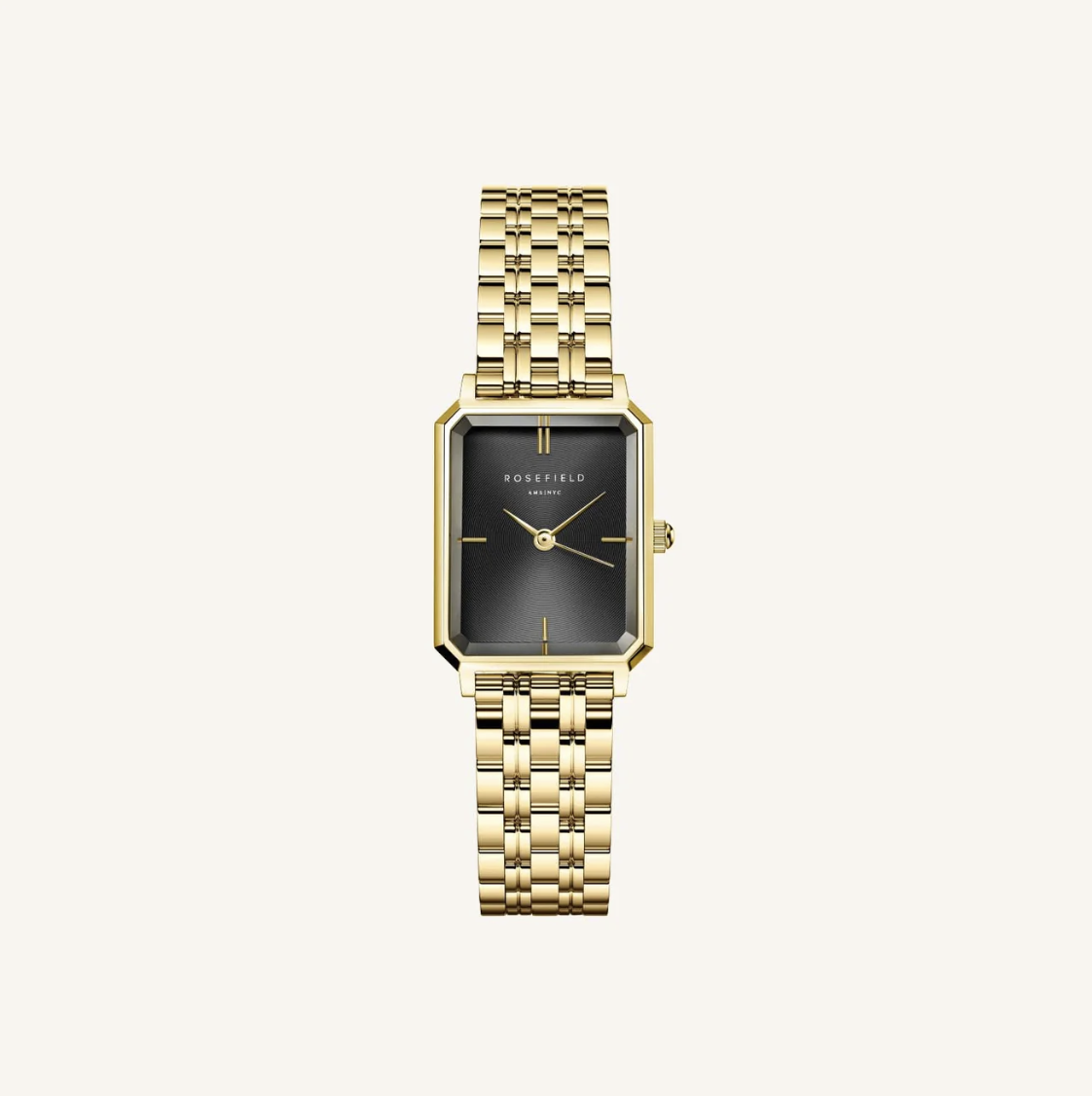 Rosefield OBGSG O61 Octagon XS Black Sunray Steel Gold dames horloge Label Deluxe Bijoux horloges