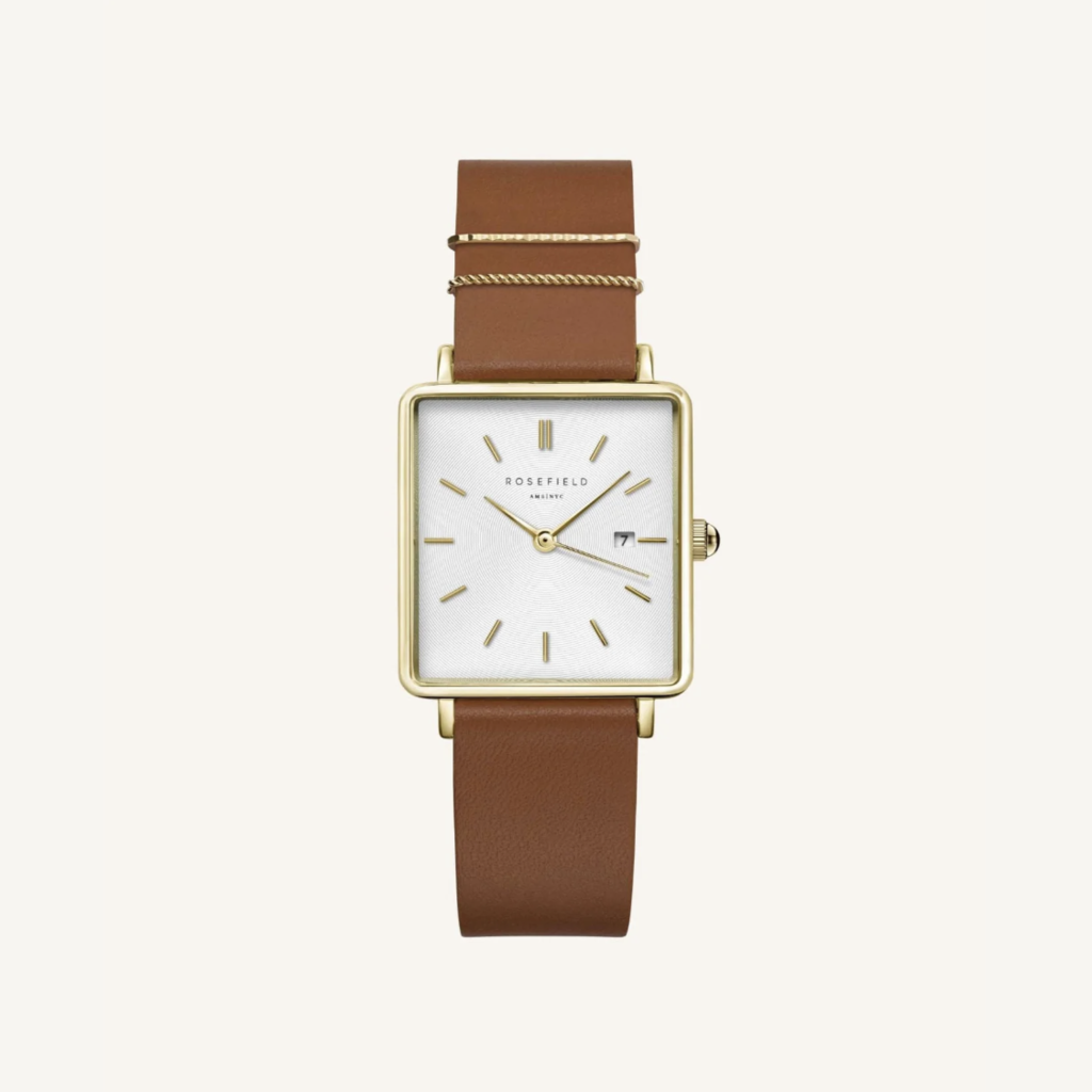 Rosefield Rosefield QSCG-Q029 The Boxy White Sunray Cognac Gold dames horloge