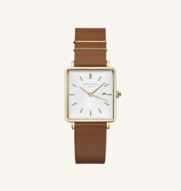 Rosefield Rosefield QSCG-Q029 The Boxy White Sunray Cognac Gold dames horloge