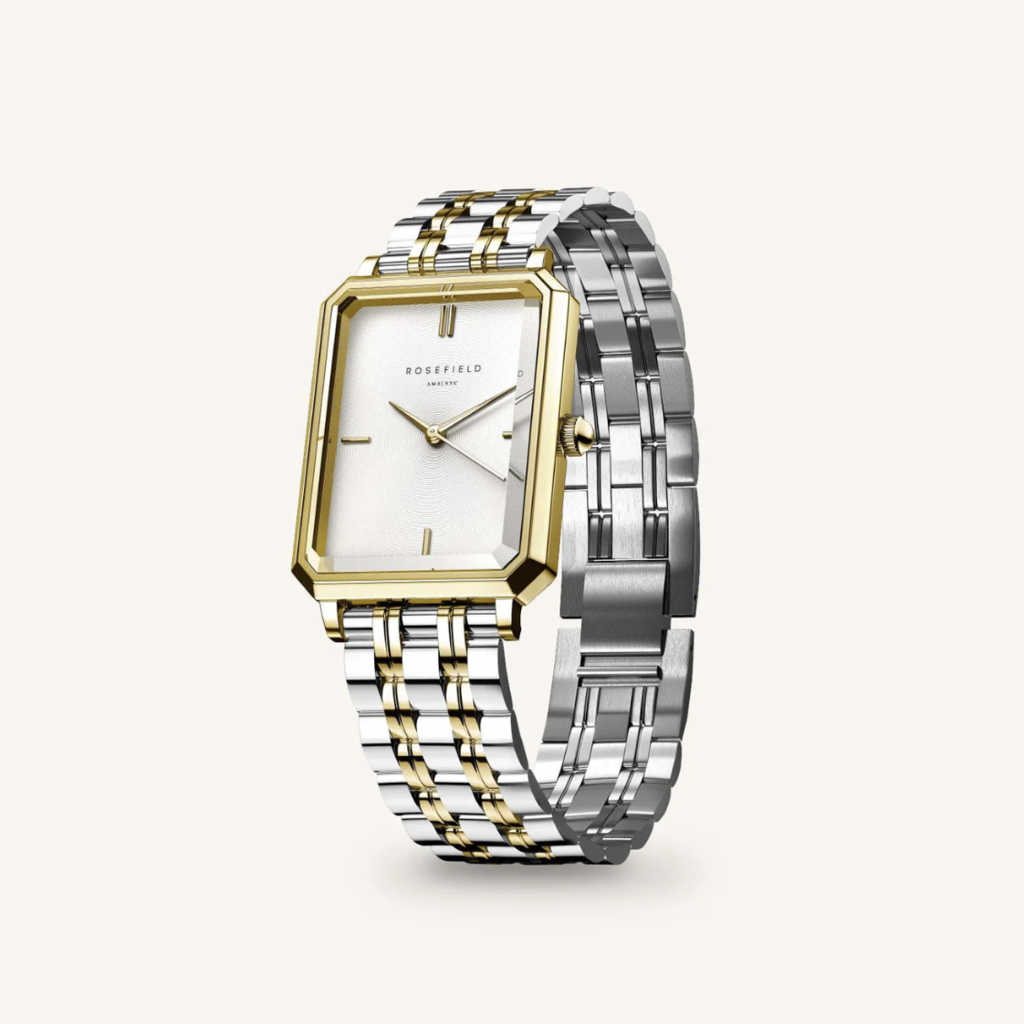 Rosefield Rosefield OWDSG-O62 Octagon XS White Sunray Steel Duotone Silver Gold dames horloge
