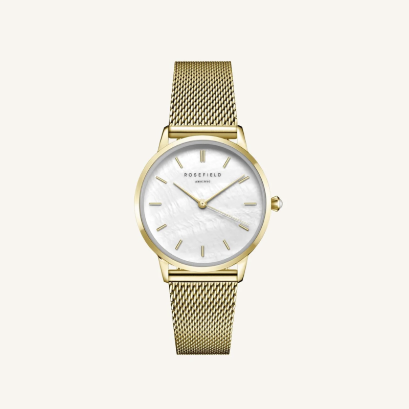 Rosefield Rosefield RMGMG-R06 Pearl Edit Mesh White MOP Gold dames horloge