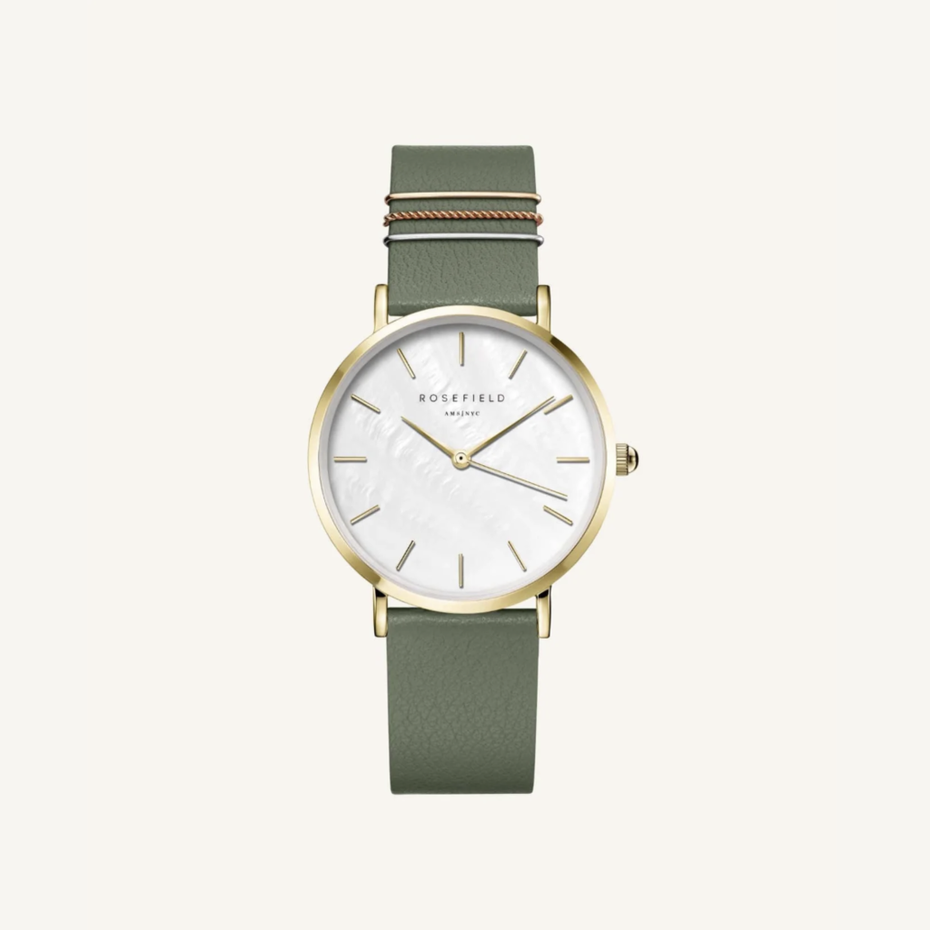 Rosefield Rosefield WFGG-W85 The West Village MOP Fresh Olive Green Gold dames horloge