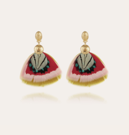 Gas Bijoux Jewelry Gas Bijoux veren oorbellen Bermudes Earrings gold yellow red - L 6 cm - W 4 cm