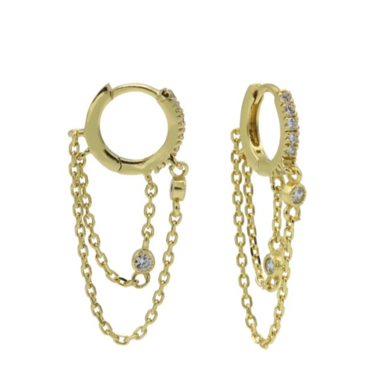 Karma Karma Jewelry oorbellen M3168 double chain goud