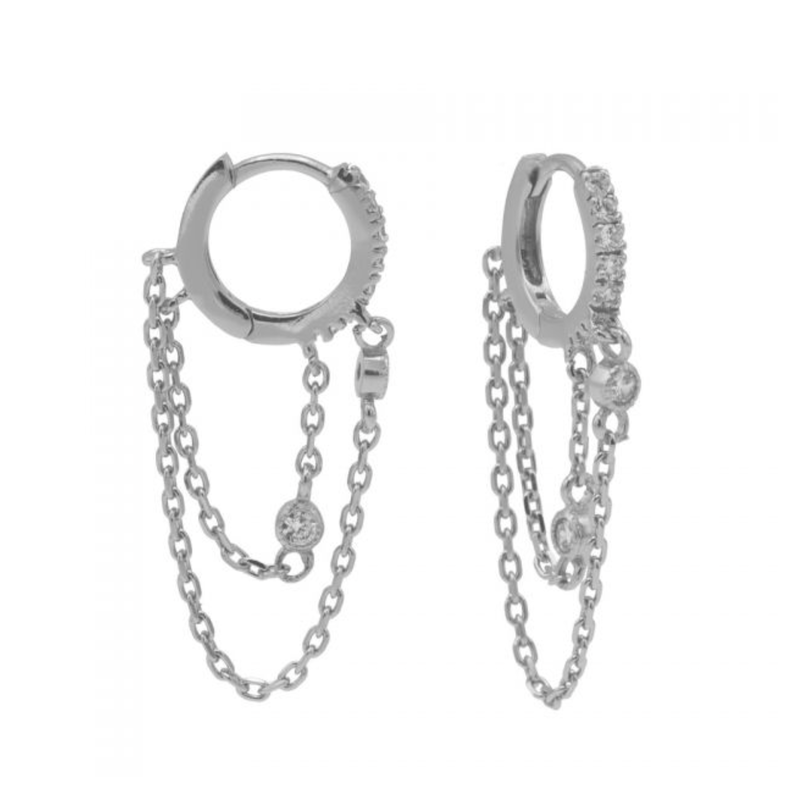 Karma Karma Jewelry oorbellen M3168 double chain 925 zilver