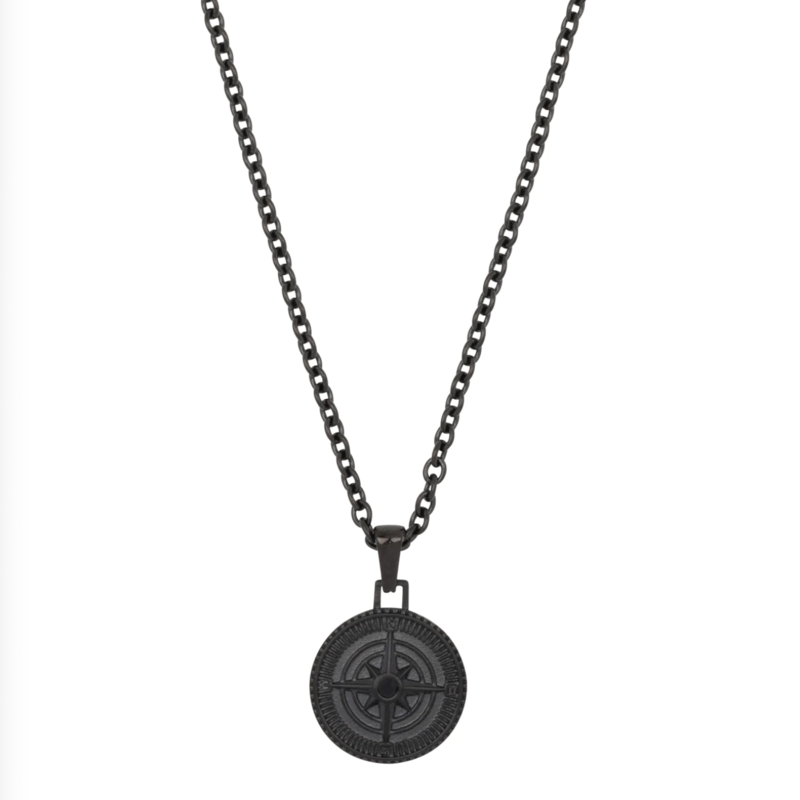 Aze jewels Aze Jewels Ketting AZ-NL005-B-080 boussole Noir 316L RVS - L 70 + 10 cm