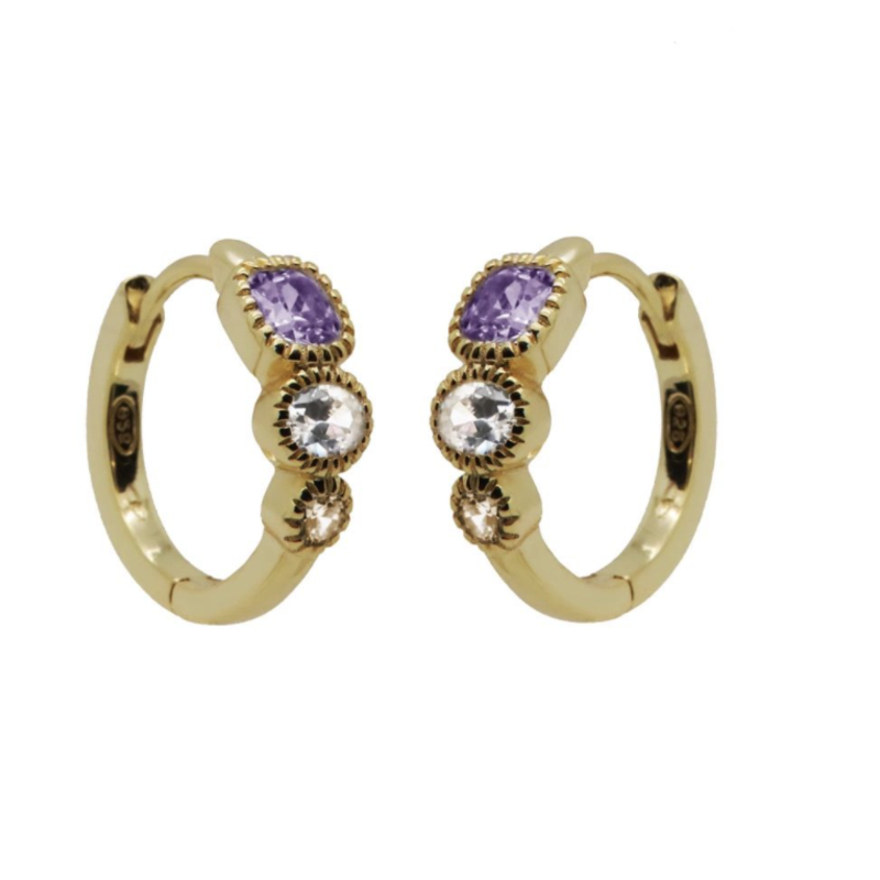 Karma Karma Jewelry  oorbellen H372GP_L Hinged hoops Holly Lavender earrings silver 925 with gold plated