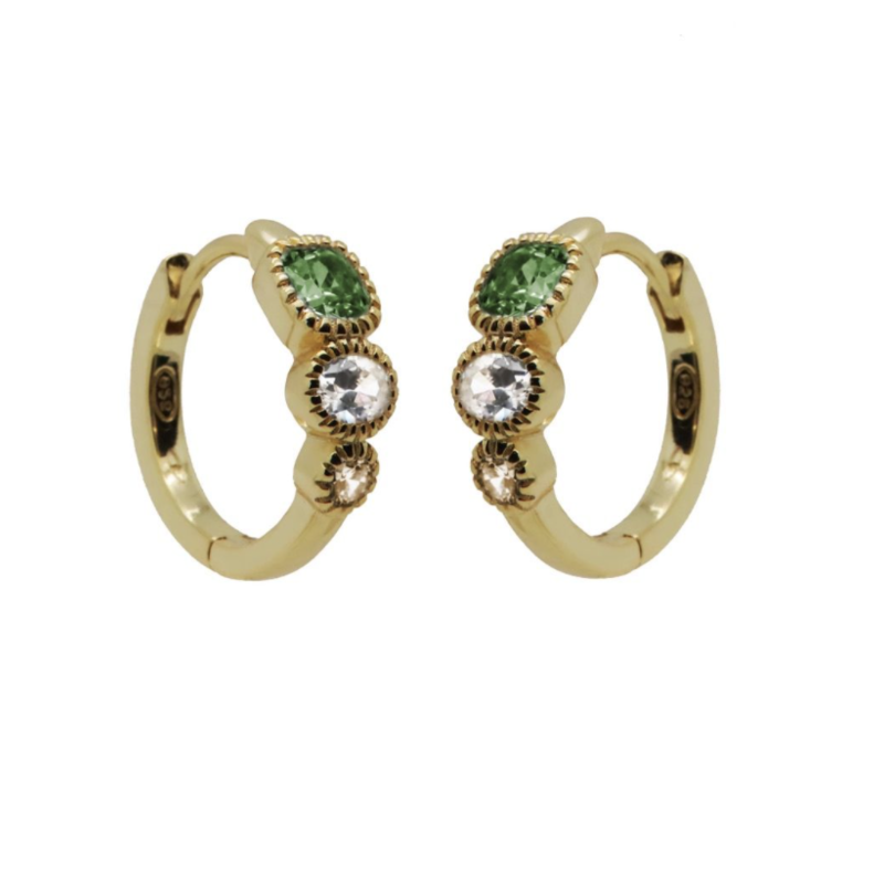 Karma Jewelry Karma Jewelry  oorbellen H372GP_ EG Hinged hoops Holly Emerald green earrings silver 925 with gold plated