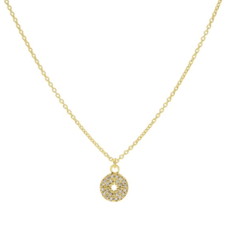 Karma Karma jewelry ketting T224 Necklace zirconia disc morningstar gold