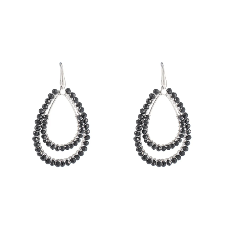 Day & Eve by Go Dutch Day & Eve oorbellen E3505-8 2 Lines Beads drop Black Silver