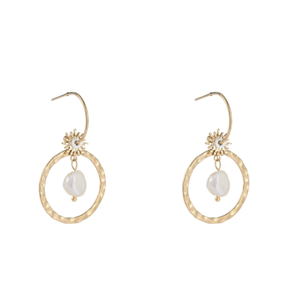 Day & Eve by Go Dutch Day & Eve oorbellen  E3879-2 sun & pearl earring gold