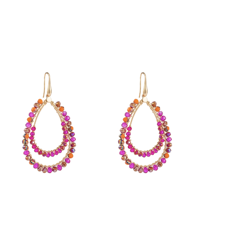 Day & Eve by Go Dutch D&E by Go Dutch oorbellen E3505-5 2 Line Beads Drop - 14K + fucsia mix