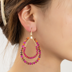 Day & Eve by Go Dutch D&E by Go Dutch oorbellen E3505-5 2 Line Beads Drop - 14K + fucsia mix