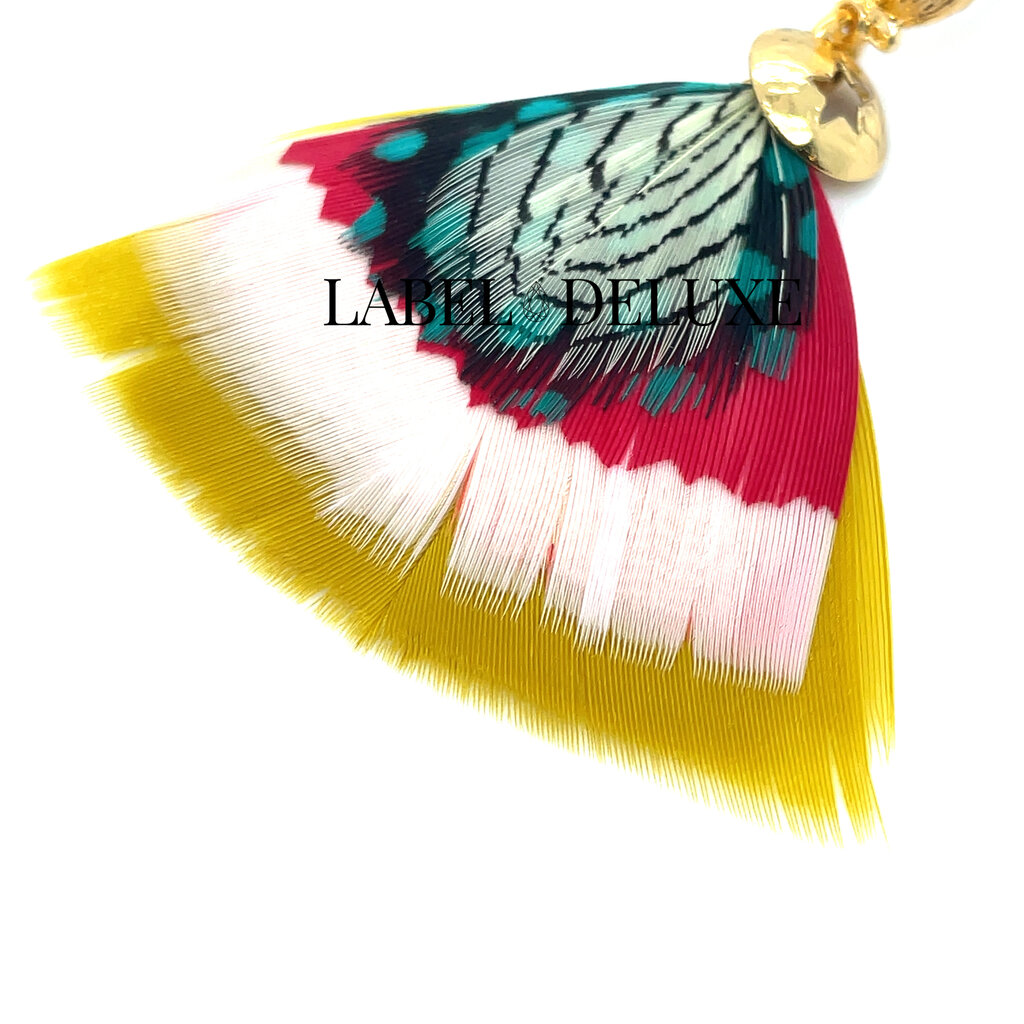 Gas Bijoux Jewelry Gas Bijoux veren oorbellen Bermudes Earrings gold yellow red - L 6 cm - W 4 cm
