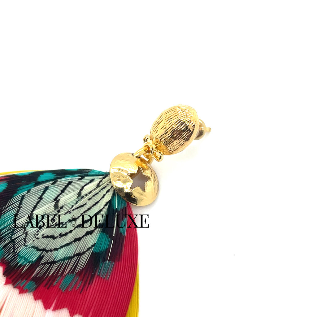 Gas Bijoux Jewelry Gas Bijoux veren oorbellen Bermudes Earrings gold yellow red - L 6 cm - W 4 cm