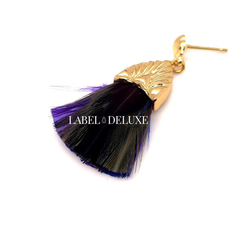 Gas Bijoux Jewelry Gas Bijoux veren oorbellen 517482 plumette earrings gold purple black 4 cm