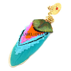 Gas Bijoux Gas Bijoux 162160 Sao earrings small size feathers gold blue orange pauw