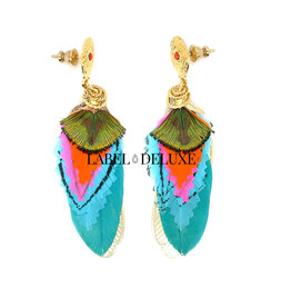 Gas Bijoux Jewelry Gas Bijoux 162160 Sao earrings small size feathers gold blue orange pauw