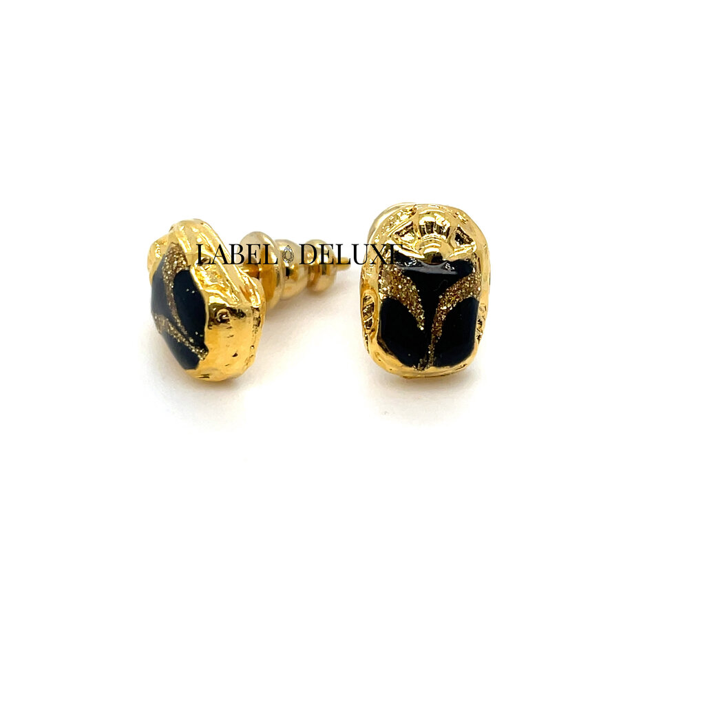 Gas Bijoux Gas Bijoux Oorbellen 343313 Scaramouche studs earrings enamel black gold  1,1 cm - 0,7 cm