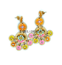 Gas Bijoux Jewelry Gas Bijoux oorbellen 161819 Sequin triple rows earrings gold orange pink 5,5 cm