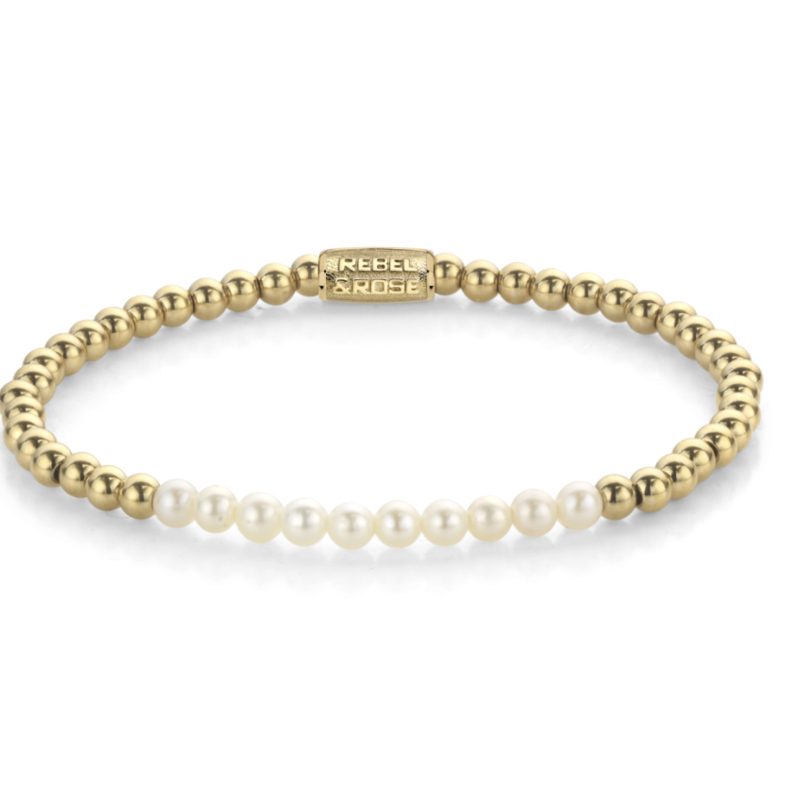 Rebel & Rose Rebel & Rose armband RR-40127-G Pearl Gem meets Yellow Gold - 4mm