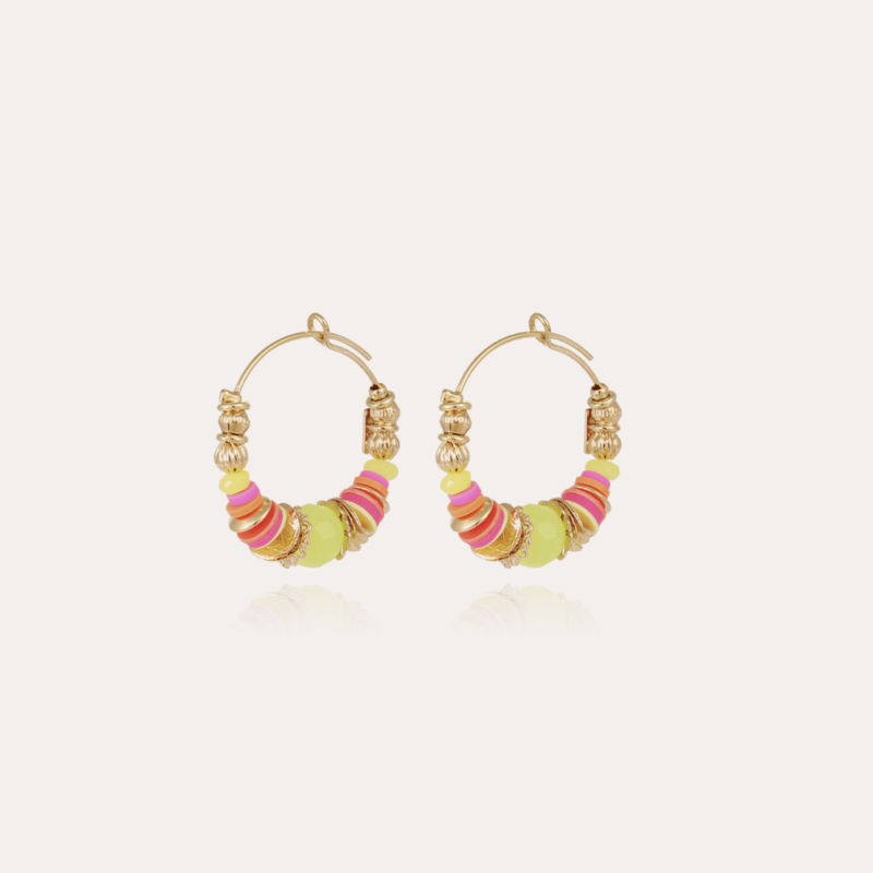 Gas Bijoux Jewelry Gas Bijoux oorbellen 475136 Aloha hoop earrings mini gold pink yellow orange  - D 3,2 cm W 0,5 cm