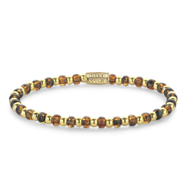 Rebel & Rose Rebel & Rose armband RR-40146 -G-S Mix glass rocks Tiger gold - 4mm S