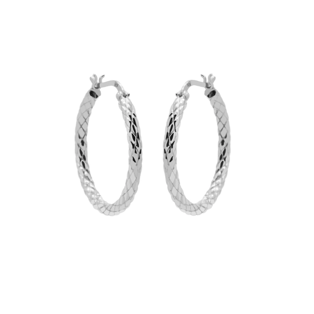 Karma Jewelry Karma Jewelry oorbellen H302_S Earrings Plain Hinged Hoops Croco 925 silver 25 MM