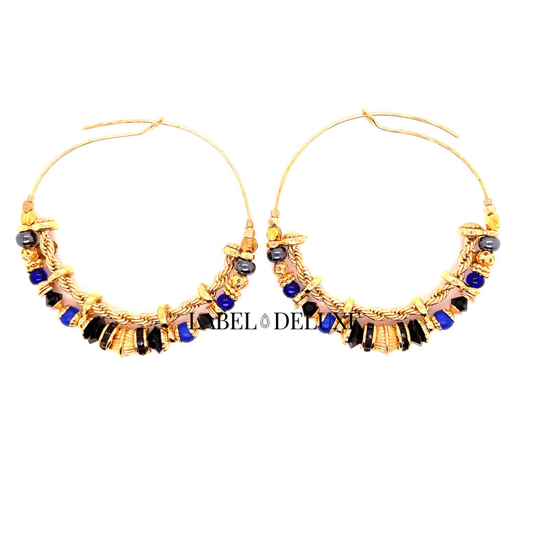 Gas Bijoux Jewelry Gas Bijoux oorbellen 321720 comedia Serti Earrings Hoops black, blue & gold 5,5 CM - 0,8 CM
