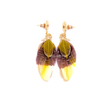 Gas Bijoux Gas Bijoux oorbellen 298070 Sao feather earrings small size gold yellow salmon print