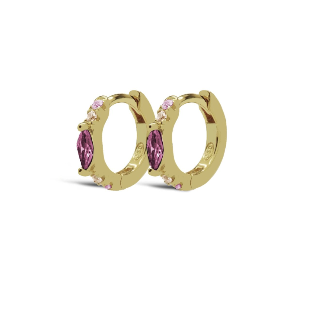 Karma Jewelry Karma Jewelry oorbellen H162GP_RR Earrings Hoops oval Ruby Red gold plated 12 MM