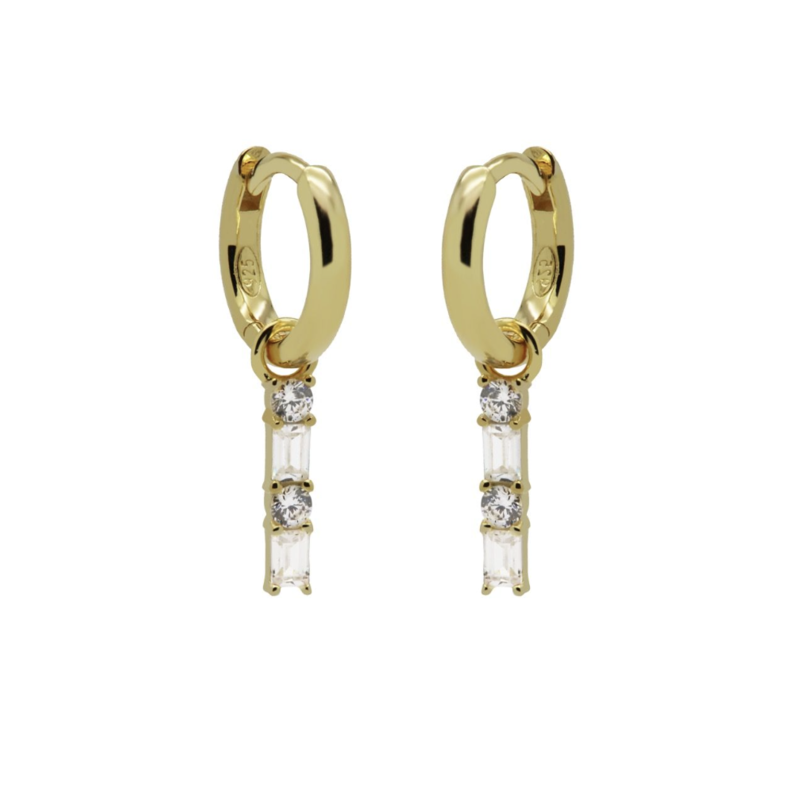 Karma Jewelry Karma Jewelry oorbellen A59GP Earrings Hinged hoops double zirconia Baguette 925 silver gold plated 23 MM