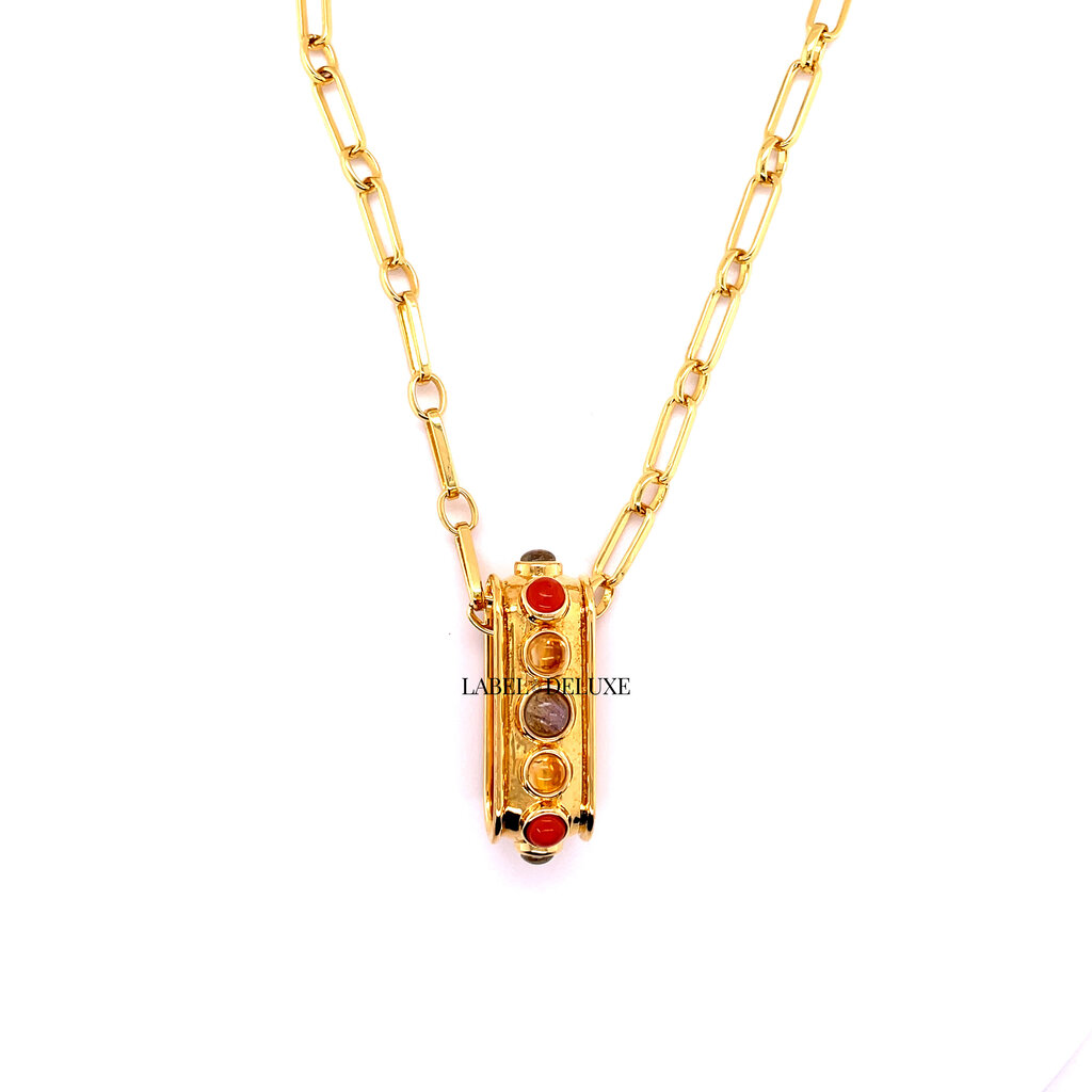 An-Nee An-nee Ketting SRU-ELEMENT-FEU Collier labradorite, cornaline, citrine 24k gold plated 45 CM