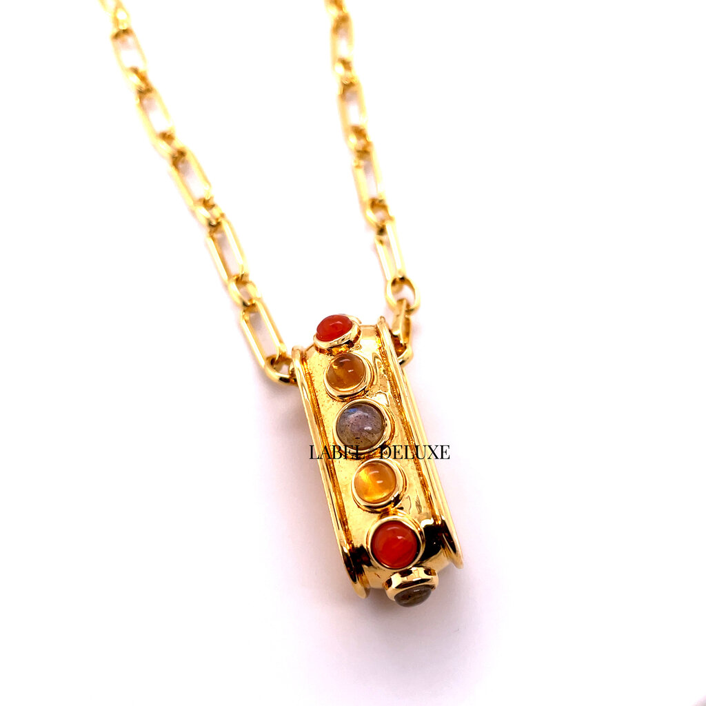 An-Nee An-nee Ketting SRU-ELEMENT-FEU Collier labradorite, cornaline, citrine 24k gold plated 45 CM