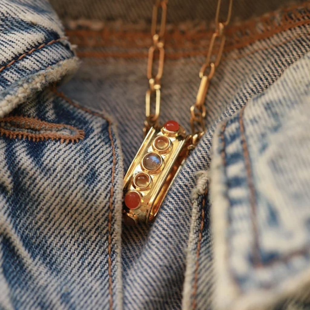 An-Nee An-nee Ketting SRU-ELEMENT-FEU Collier labradorite, cornaline, citrine 24k gold plated 45 CM