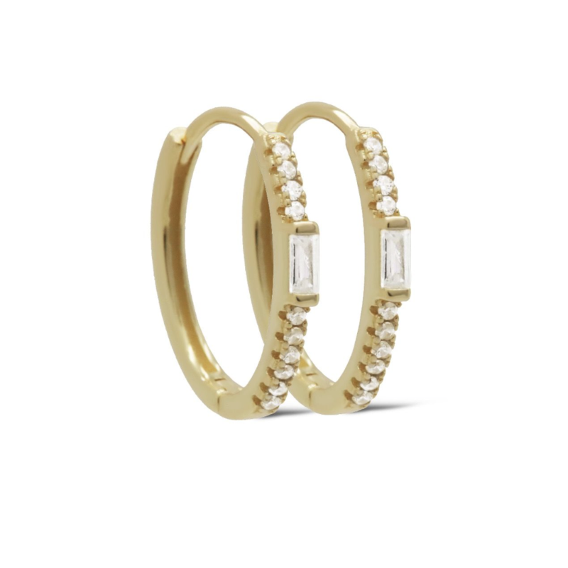 Karma Jewelry Karma Jewelry oorbellen H493GP earrrings hoops Nois Baguette 925 silver gold plated 16 MM