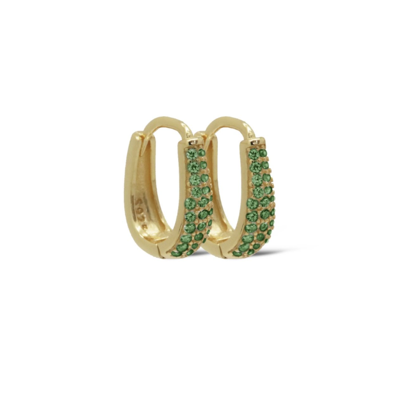 Karma Jewelry Karma Jewelry oorbellen  H461GP_EG Earrings hoops Tilly Emerald green 925 silver gold plated 13 MM