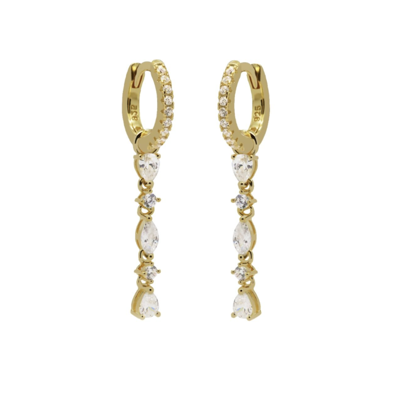 Karma Jewelry Karma Oorbellen A85GP Earrings Zirconia hoops Lovely chain 925 silver gold plated