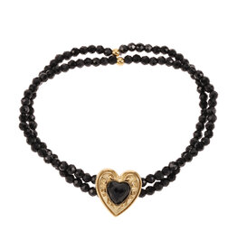 Rose & Camellia Rose & Camellia armband 8956 Bracelet Vintage heart black gold elastic