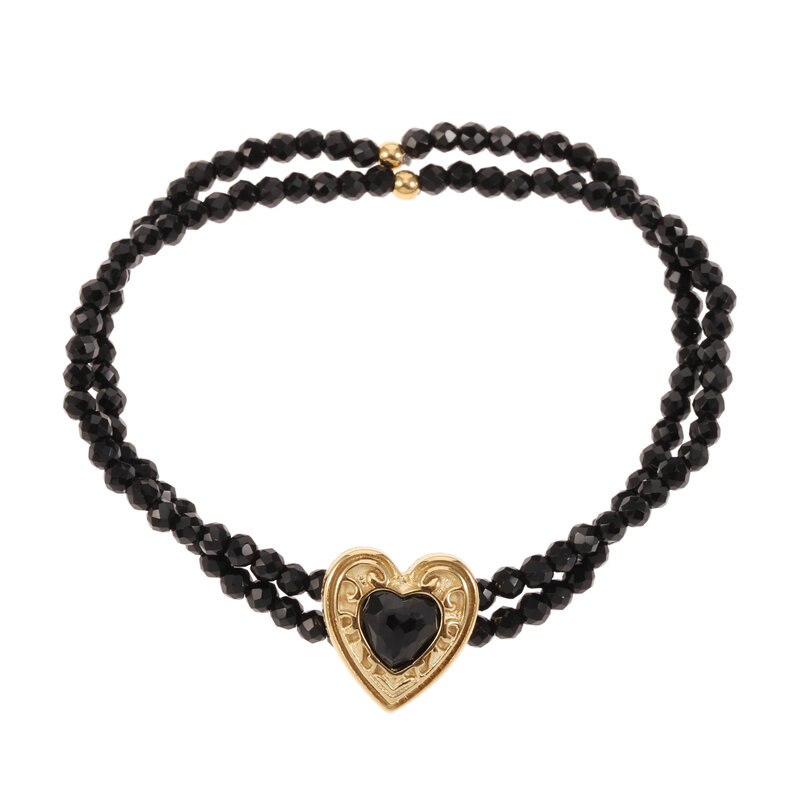 Rose & Camellia Rose & Camellia armband 8956 Bracelet Vintage heart black gold elastic