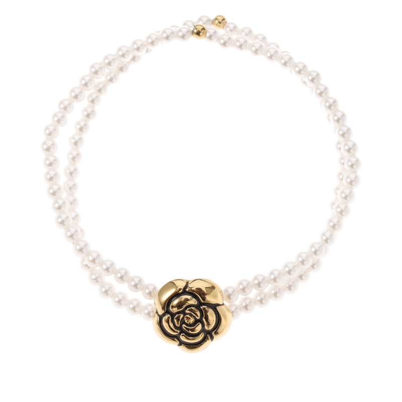 Rose & Camellia Rose & Camellia armband 8950 Bracelet Vintage flower pearl gold elastic