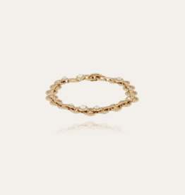 Gas Bijoux Jewelry Gas Bijoux armband 509474 Bracelet Mistral gold with mother of pearl & strass 16 CM / 0,8 CM