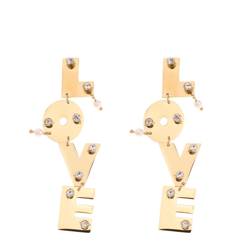 Rose & Camellia Rose & Camellia Oorbellen 9801 Earrings Love big stones & pearls gold 6,5 CM