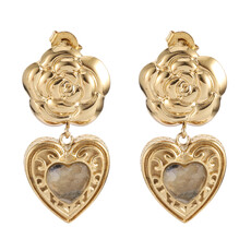 Rose & Camellia Rose & Camellia oorbellen 2503 Earrings rose with heart amazonite gold