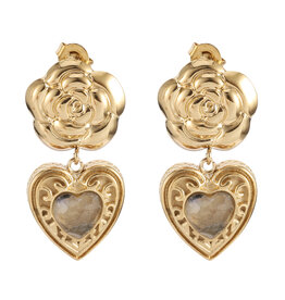 Rose & Camellia Rose & Camellia oorbellen 2503 Earrings rose with heart amazonite gold